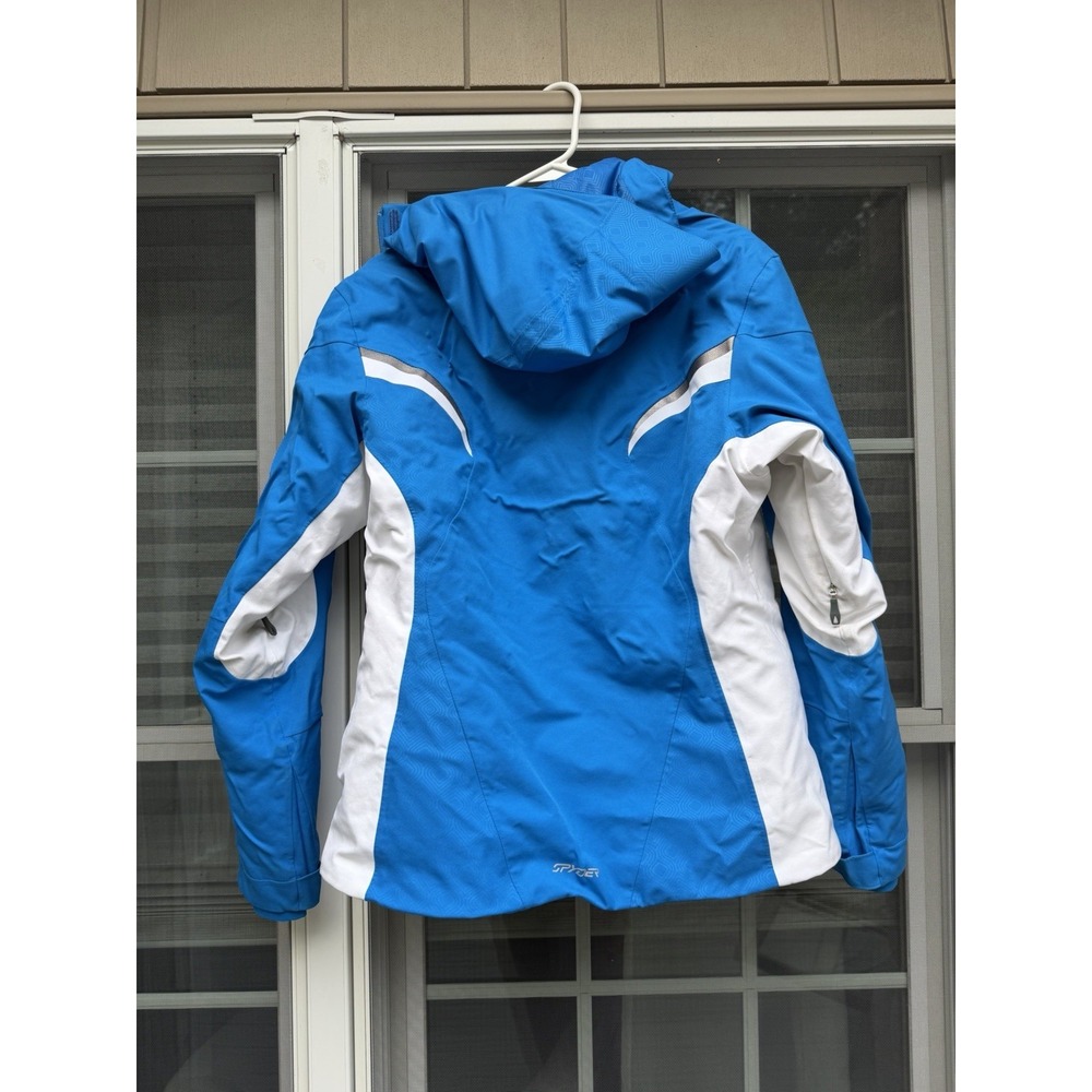 Spyder Ski Jacket Kids Size 12 blue Colorblock Hooded Insulated Coat - Picture 3 of 5